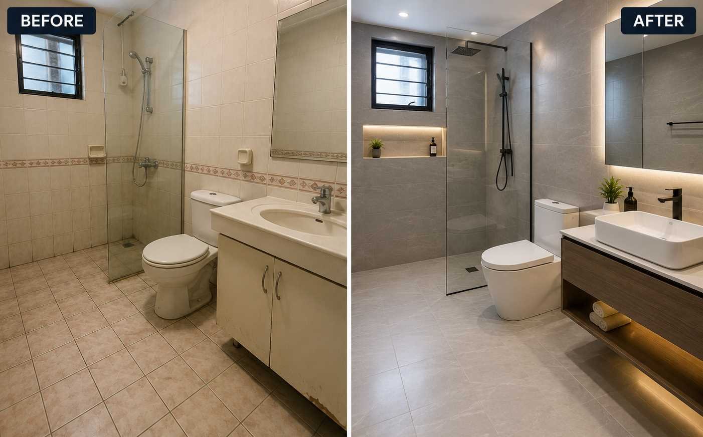 HDB bathroom tile installation and renovation in Singapore